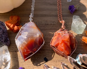 Raw Carnelian Crystal Necklace, Large Carnelian Stone, natural carnelian, carnelian jewelry, gift ideas, handmade pendant, rough carnelian