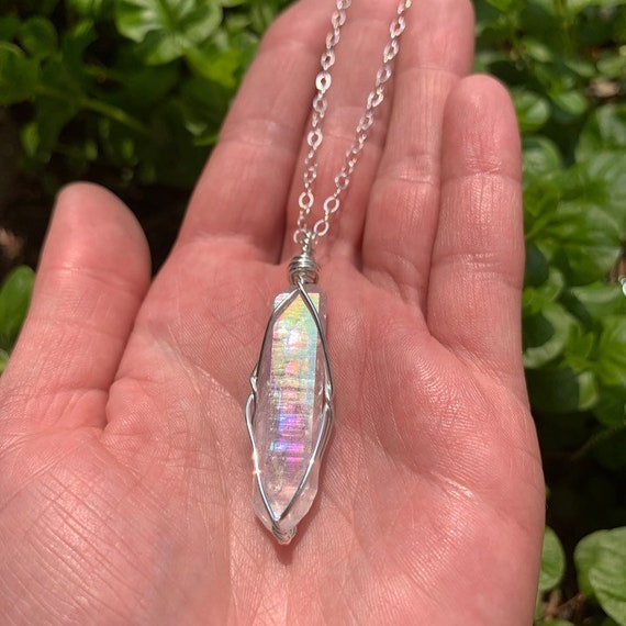 Angel Aura Quartz Crystal Necklace Sterling Silver Healing - Etsy | Aura  quartz necklace, Angel aura quartz necklaces, Quartz crystal necklace