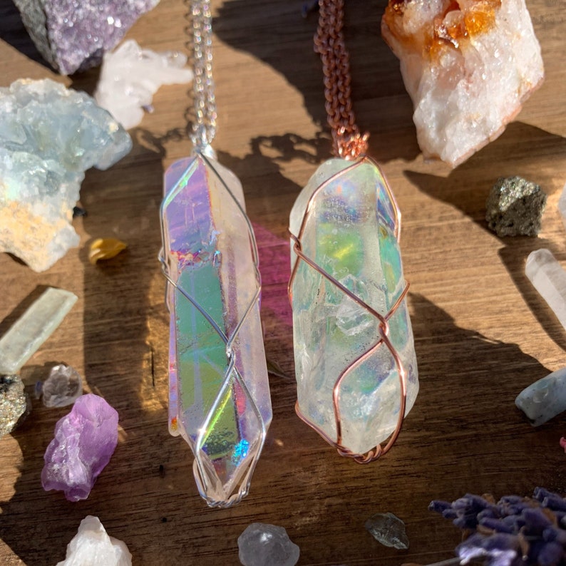 Large Angel Aura Quartz Crystal Necklace, Angel Aura Quartz Pendant, Angel Aura Quartz Jewelry, gift ideas, handmade, high quality 