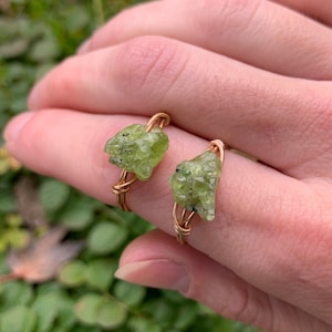 Rough Peridot Crystal Ring, August Birthstone, Natural Peridot Ring, chunky peridot, natural peridot jewelry, gift for her, fairy ring