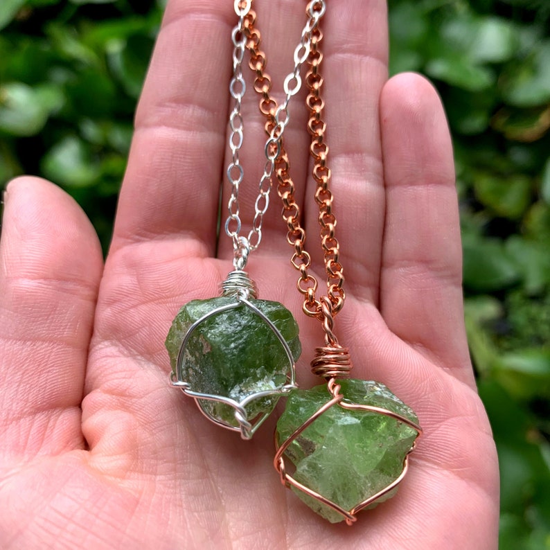 Medium Raw Peridot Necklace, Prosperity Necklace, heart chakra, natural peridot jewelry, abundance necklace, peridot pendant, gift for her image 3