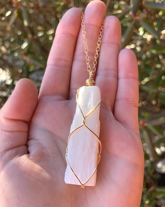 Selenite Wand Point Rough Stone Necklace Selenite Wand Point Rough Stone Necklace