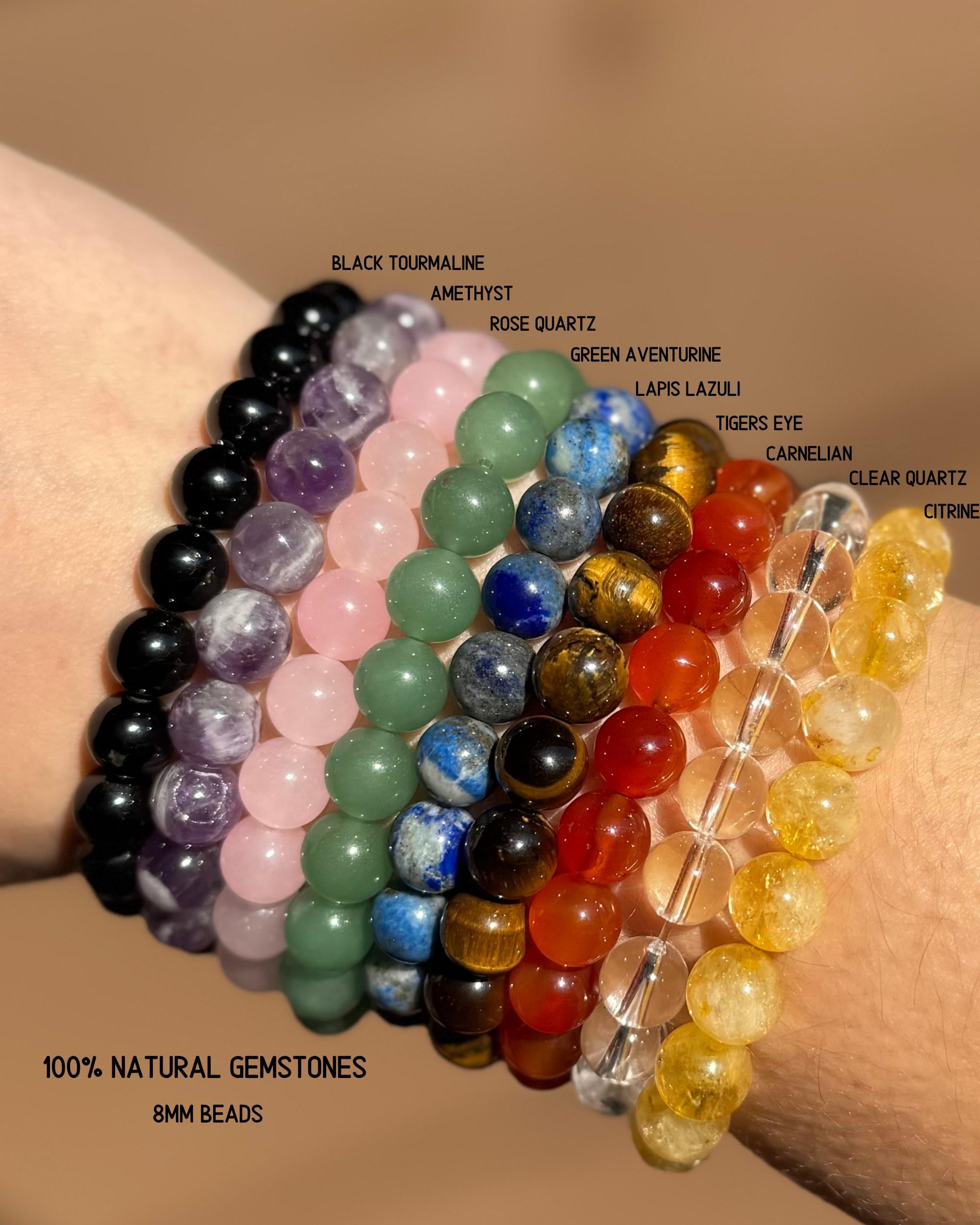 Bracciale con perline di pietre preziose naturali da 8 mm con