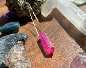 Pink Aura Quartz Crystal Layering Necklace, Dainty Pink Aura Quartz Necklace, Gift for her, Pink Aura Quartz Jewelry, Dainty Necklace