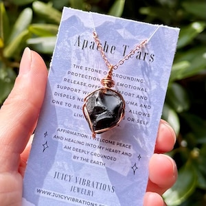 Halskette aus Apachentränen-Kristall, Rohkristall aus Apachen, Schwarze Kristallkette, Beruhigender, handgefertigter Schmuck aus natürlichem Apachentränen-Kristall, Geschenk