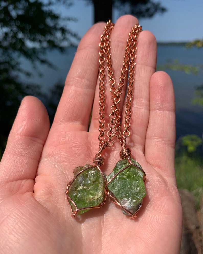 Medium Raw Peridot Necklace, Prosperity Necklace, heart chakra, natural peridot jewelry, abundance necklace, peridot pendant, gift for her image 4