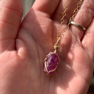 Raw Ruby Crystal Necklace, July Birthstone, Necklace for passion, handmade, natural ruby jewelry, wealth crystal, ruby pendant, gift for her