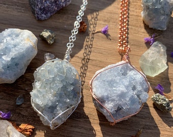 Crystal Geode Celestite Stone Necklace Celestite Crystal Geode