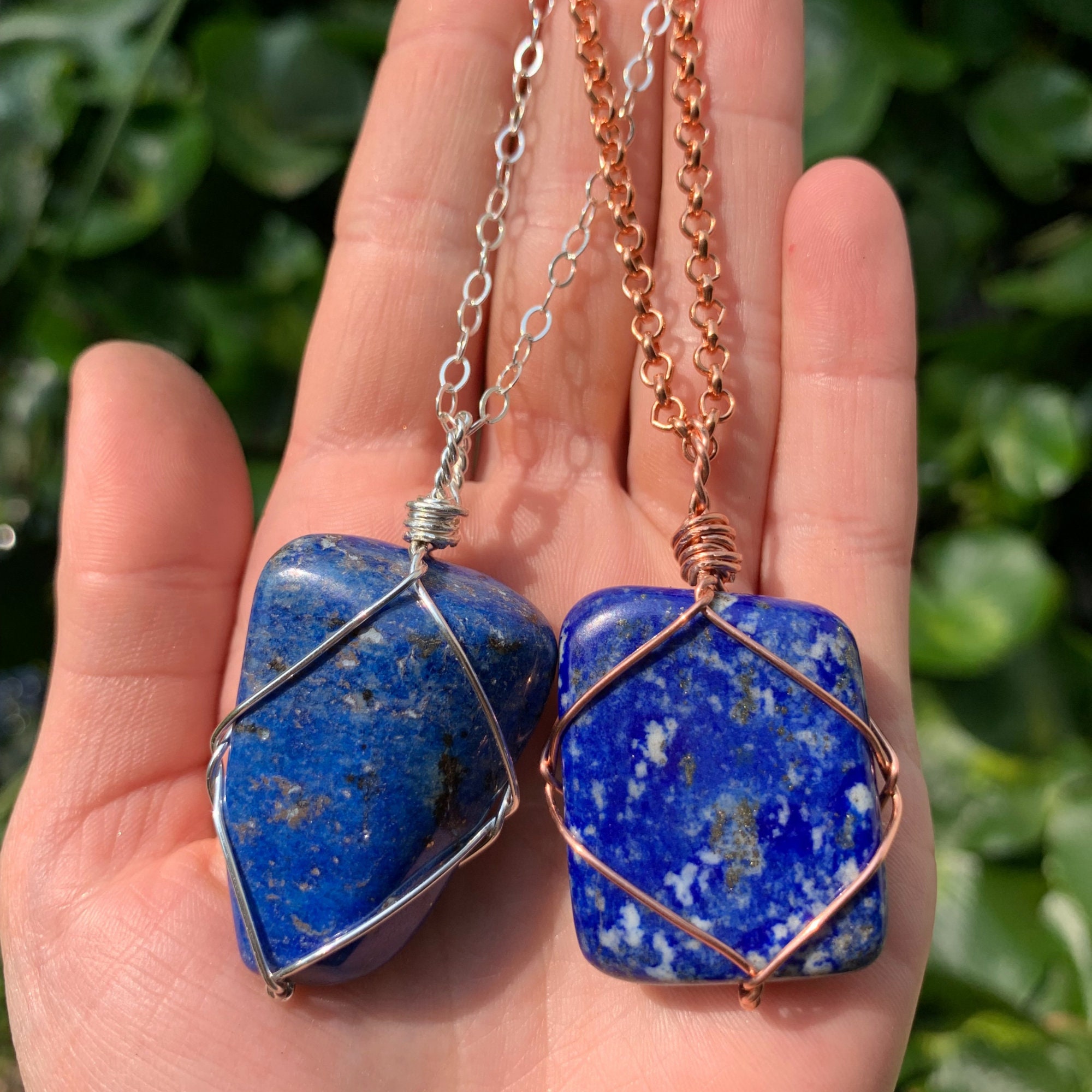 Large Lapis Lazuli Crystal Necklace, Tumbled Lapis Lazuli, Natural