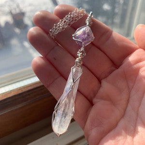 Amethyst Aura Quartz/Angel Aura Quartz Crystal Necklace, aura quartz jewelry, angel aura quartz jewelry, purple aura quartz, gift ideas