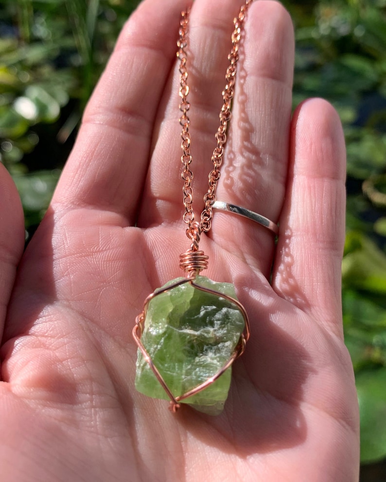 Medium Raw Peridot Necklace, Prosperity Necklace, heart chakra, natural peridot jewelry, abundance necklace, peridot pendant, gift for her image 1