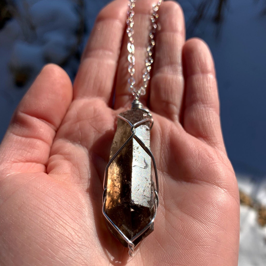 Long Smokey Quartz Pendant, Large Smokey Quartz Wand, High Quality 