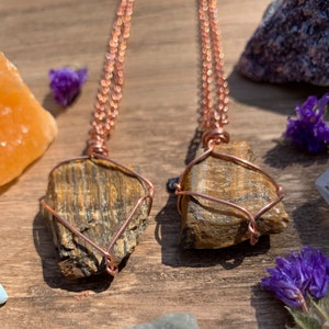Golden Tigers Eye Necklace, Raw Tigers Eye Crystal, gift ideas, natural stone, tigers eye pendant, tigers eye jewelry, manifestation crystal