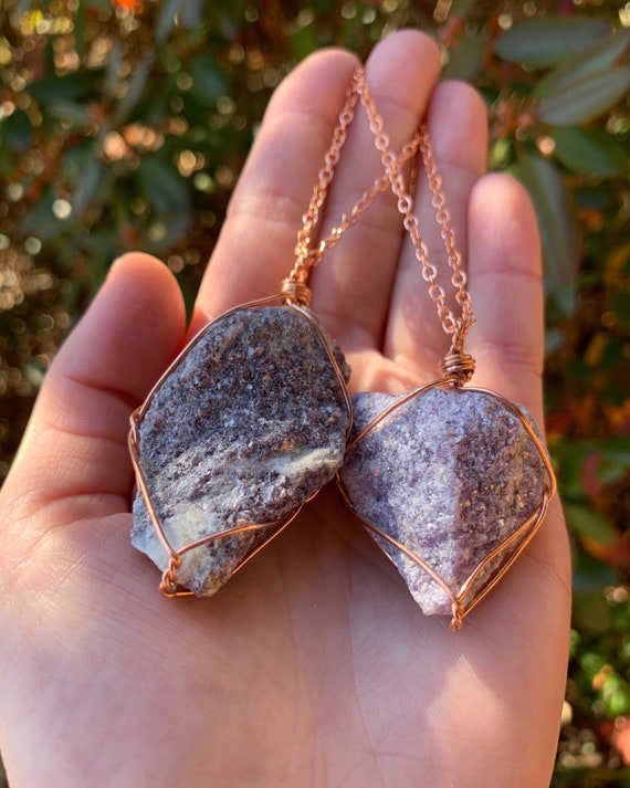 Large Lepidolite Crystal Necklace Raw Crystal Natural Stone Lepidolite Pendant Lepidolite Jewelry Purple Crystal Meditation Etsy