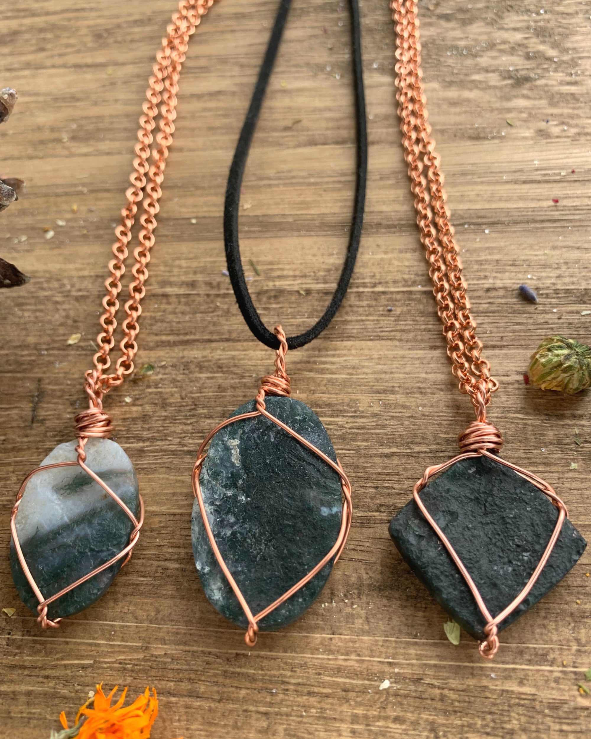 Moss Agate Crystal Necklace pure copper agate necklace | Etsy