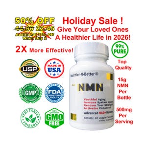 NMN Nicotinamide Mononucleotide 500mg 60 Capsules 30 Days NAD Anti-Aging Boost Immune Improve Sleep Heart and Brain Health Increase Energy