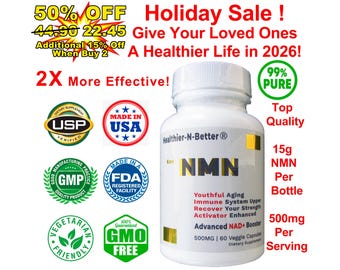 NMN Nicotinamide Mononucleotide 500mg 60 Capsules 30 Days NAD Anti-Aging Boost Immune Improve Sleep Heart and Brain Health Increase Energy