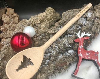 Personalized wooden wooden spoon with Christmas tree, kitchen accessories kitchen helper, Christmas gift for mom and dad, grandma and grandpa