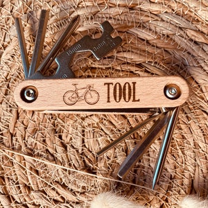 Bicycle multitool personalized desired text, covers made of beech wood, personalized gift, gift with engraving, mom, dad, bike