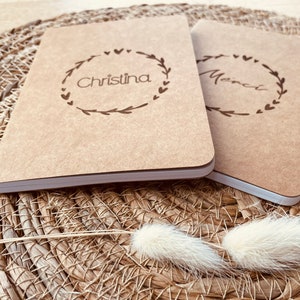 Personalized notebook DIN A6 personalized with names and a wreath with hearts image 5