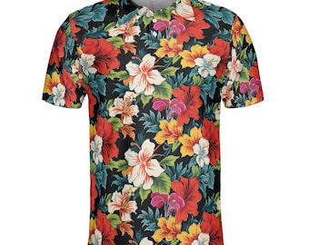 Tropical Floral Hawaiian Polo Shirts for Men Moisture Wicking Short Sleeve Golf Shirt, Mens Polo, Gifts for Him, Mens Hawaii Shirt