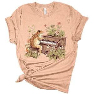 Toad Playing Piano Women's Cottagecore Graphic Tees, Gifts for Her, Animal Lovers Shirt, Aesthetic Clothing, Summer Shirt, Animal Gift