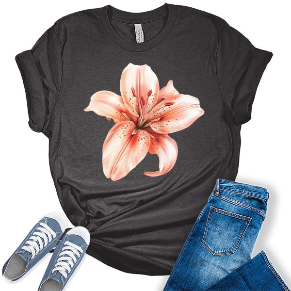 Women's Lily T-Shirt Cute Floral Trendy Graphic Tees Short Sleeve Casual Summer Tops, Flower Shirt, Wildflower Shirt, Flowers, Gifts for Her