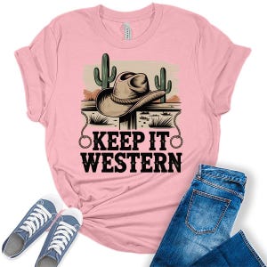 Western Outfit For Women Cowgirl Shirts Rodeo Keep It Western Graphic Tees Bella Plus Sized Tops, Gifts for Her, Trendy Country Shirt