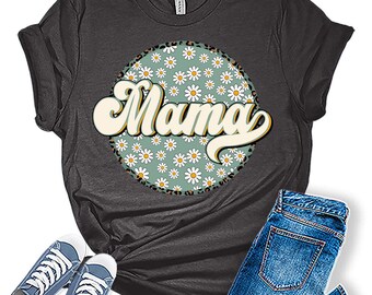Women's Mama Floral Shirt Mom Life Graphic Tees, Mom Gifts, Mothers Day Gift, Gifts for Her, Cute Mama Shirt, Mom Life, Funny Mom Shirt