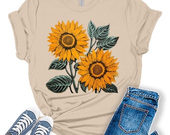 Chemise tournesol Boho vintage Teen Tops Cottagecore Graphic Tees For Women, Cadeaux pour elle, botanique vintage, t-shirt d'été, botanique vintage