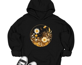 Floral Daisy Circle Hoodie: Trendy Cottagecore Sweatshirt