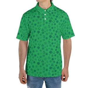 Horseshoes and Shamrocks St Patricks Day Golf Shirt Moisture Wicking Short Sleeve Polo Shirt, Mens Polo, Saint Patricks Polo, Gift for Him