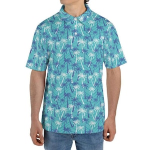 Palm Tree Golf Shirt Moisture Wicking Short Sleeve Summer Polo Shirts for Men, Mens Polo, Gifts for Him, Dad Gift, Mens Tshirts, Golf Gift