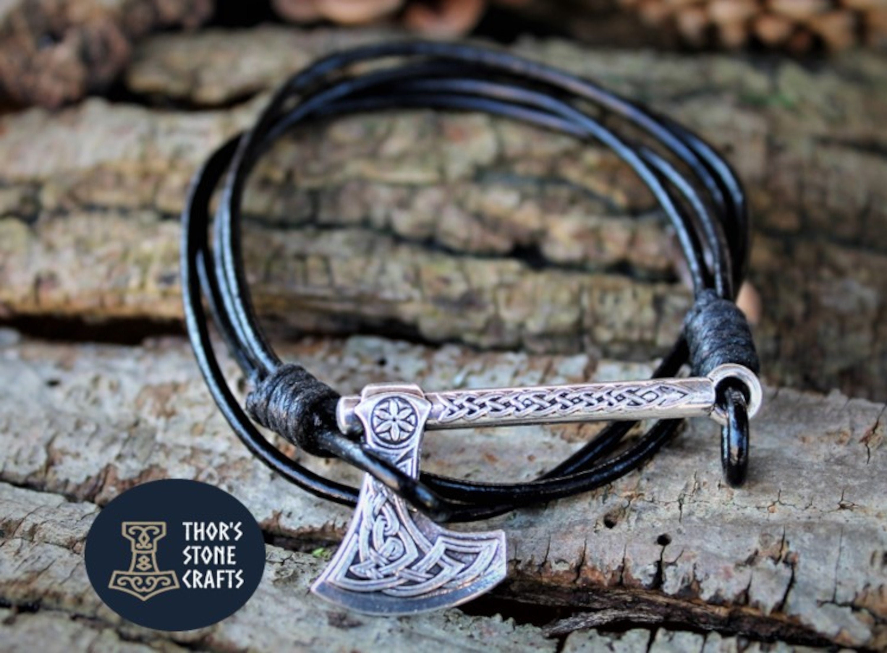 Viking Axe Charm Wolf Raven Amulet Slavic Kolovrat Norse Men's Leather  Accessories Handmade Braided Wrap Pirate Bracelet