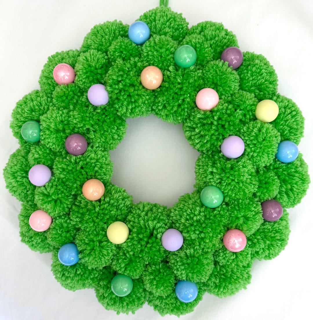 Spring Bauble Handmade Spring Green Pom Pom Wreath, Pastel Ornaments Baubles ...
