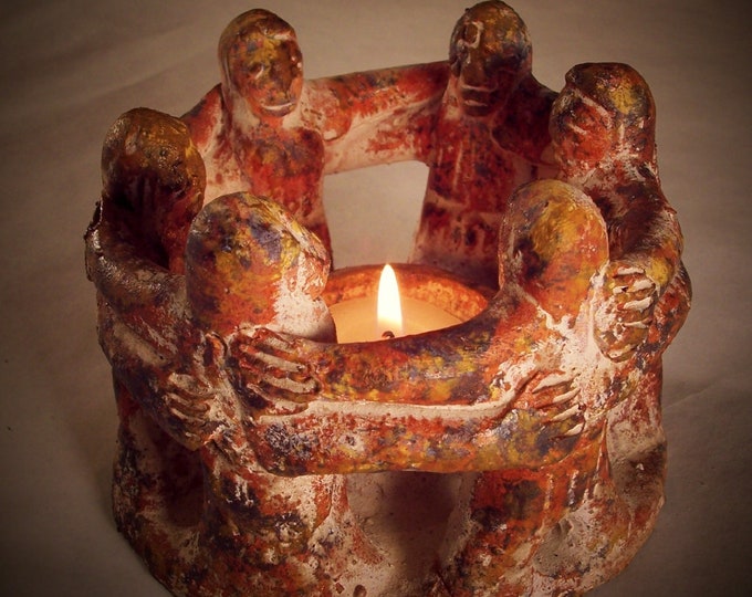 Terracotta Circle of Friends Candle Holder Vintage Friendship Circle