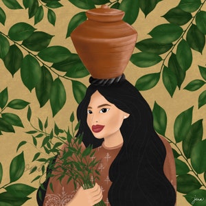 Filipina Artwork- Filipina carrying a banga (Clay Jar) on her head