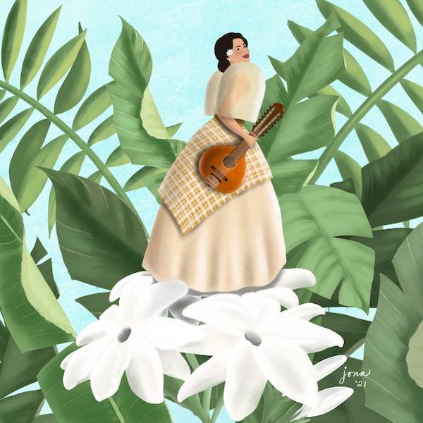 Filipina Artwork- Filipina wearing Filipiniana (Baro’t Saya) holding a Bandurria