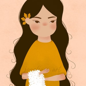 Sampaguita Girl Art Print - Filipino Wall Art for Kids