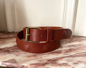 Ceinture cognac en cuir, fabriqué en France,  30mm de large. Leather belt made in France