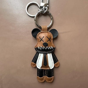 Handmade leather teddy bear keychain charm / leather bag charm | handmade leather teddy bear keychain charm