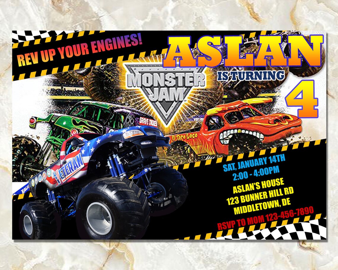 Monster Jam Birthday Party Invitation for Kid Monster Jam - Etsy