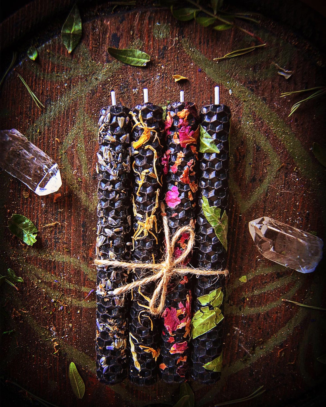 Ritual candle set of 4 black handmade natural beeswax Etsy