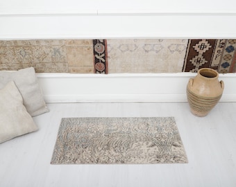 Vintage Oushak Rug: 2x3 Small Turkish Cotton Wool Rug