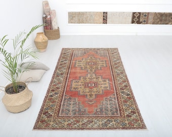 4x8 Vintage Turkish Wool Rug: Handmade Anatolian Pastel Rug