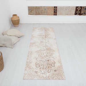 Vintage Turkish Oushak Runner Rug: 2x8 Cotton Wool Blend