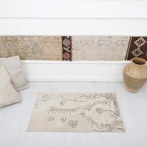 Vintage Turkish Wool Mini Rug - 2x3 Anatolian Oushak Door Mat