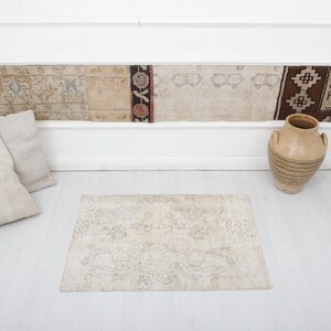 Vintage Turkish Oushak Rug: Small Wool Door Mat (2.9 x 2.0 ft)