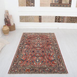 4x7 Vintage Turkish Oushak Rug: Wool Anatolian Area Rug