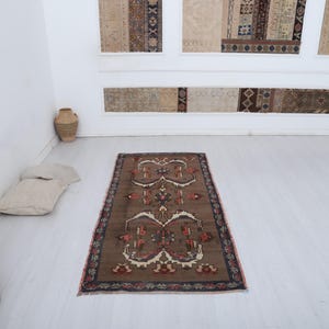 3x7 Vintage Turkish Oushak Rug: Handmade Wool Anatolian Rug